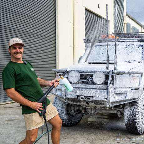 men spraying with Salt Shift Off-Road Snow Show gun