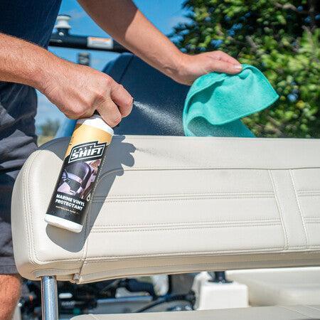 cleaning boat seat with salt shift product