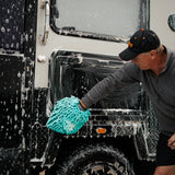 wash mitt being used on caravan